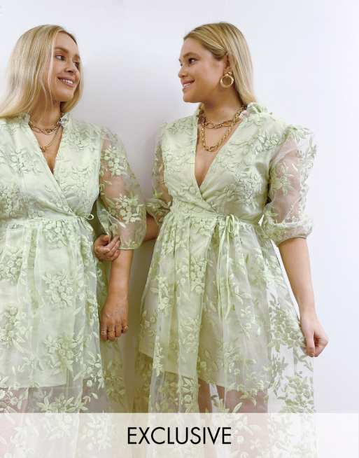 Labelrail x Olivia & Alice floral embroidery midaxi dress in green