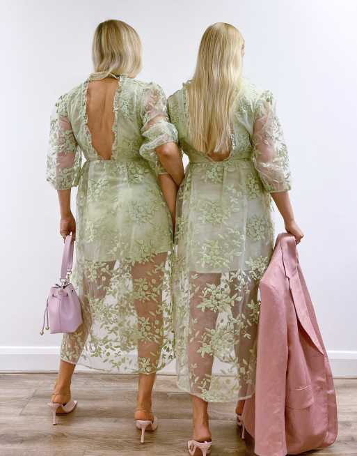 Labelrail x Olivia & Alice floral embroidery midaxi dress in green