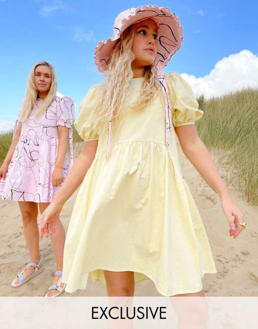 Labelrail x Olivia & Alice – Luźna sukienka mini z bufiastymi rękawkami