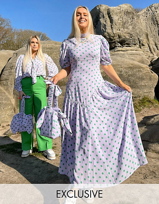 Labelrail x Olivia & Alice midi dress with asymmetric seam detail in contrast spot