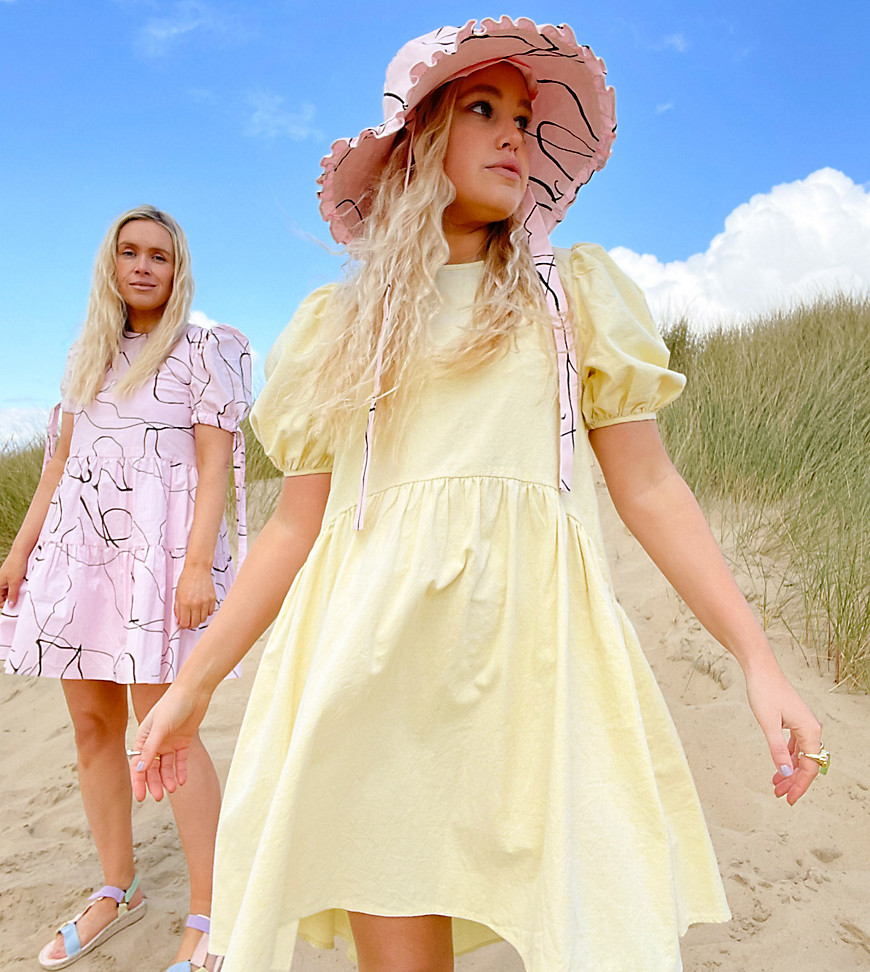 Labelrail x Olivia & Alice – Mini-Hängerkleid mit Puffärmeln-Gelb