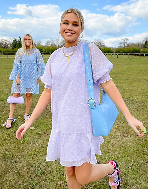 Labelrail x Olivia & Alice mini smock dress with peplum hem in dobby spot