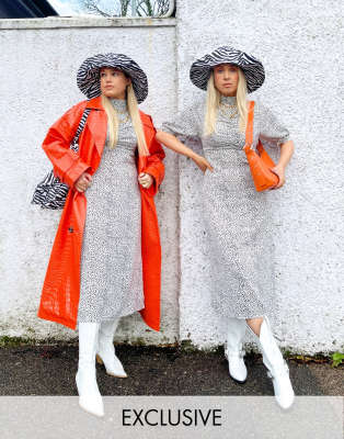 Labelrail X Olivia & Alice slit side printed midi dress in black and white