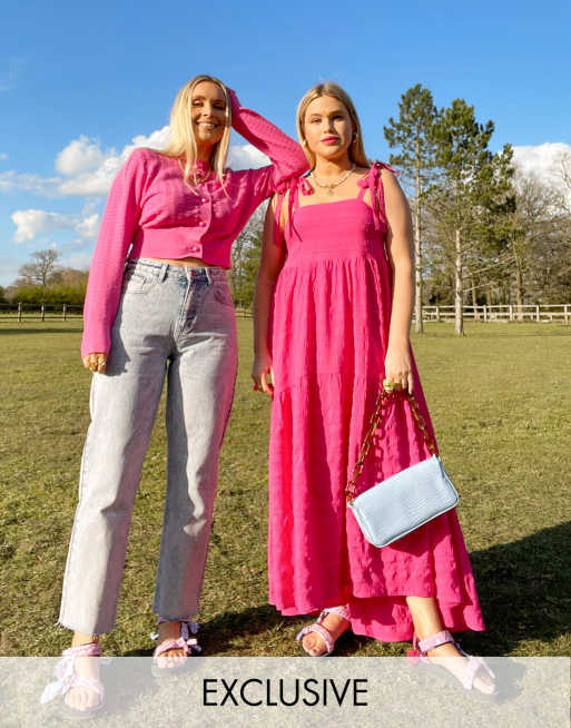 Labelrail x Olivia & Alice – Strukturrandig smockklänning i maxilängd med panelsydd kjol och knytband