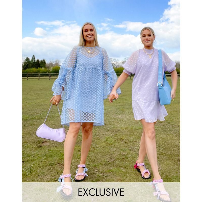 Donna Vestiti Labelrail x Olivia & Alice - Vestito corto blu ricamato con dettaglio maniche in organza