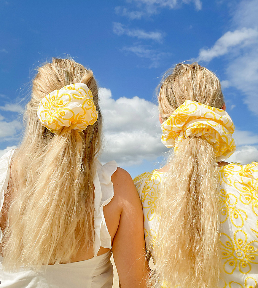 Labelrail x Olivia & Alice XL scrunchie in broderie-Yellow