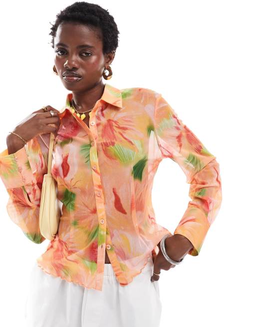 Labelrail x Olivia Grace Herring - Aansluitend overhemd met digitale bloemenprint in roze