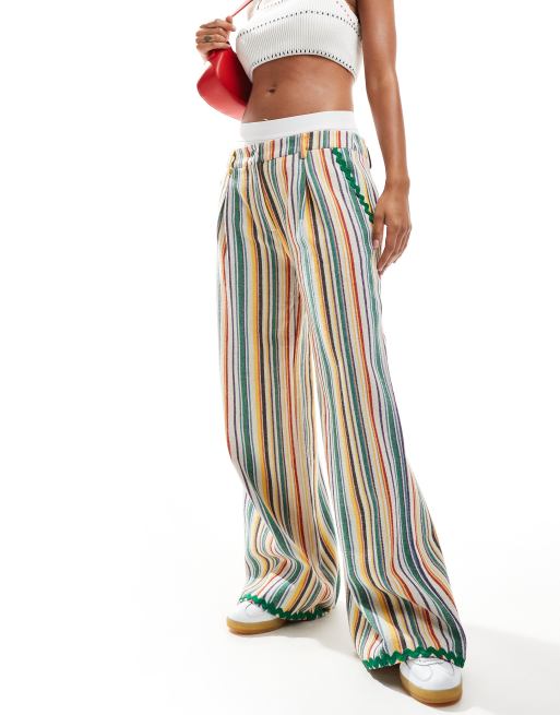 Labelrail x Olivia Grace Herring - Broek met rechte pijpen en strandstoel strepen in multi