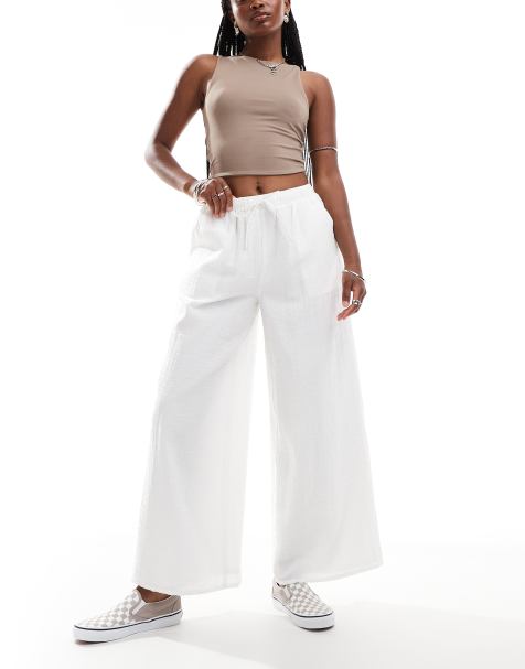 Labelrail x Olivia Grace Herring - Broek met wijde pijpen, lage taille en textuur in wit - view 1