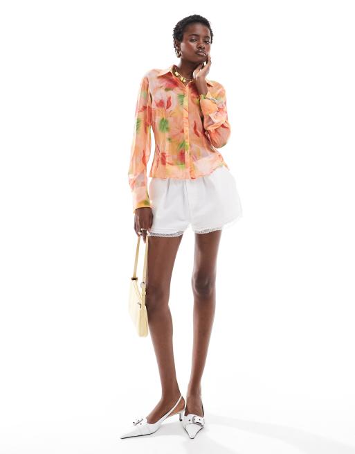 Labelrail x Olivia Grace Herring fitted floral digital print shirt in pink