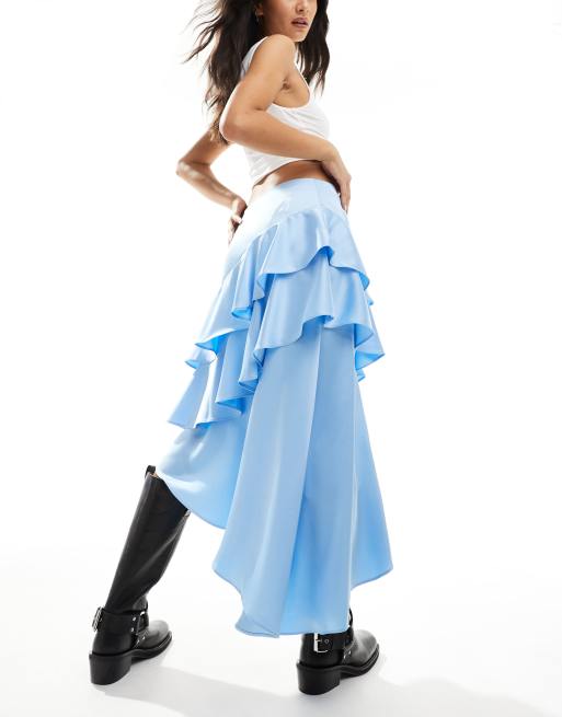 Labelrail x Olivia Grace Herring - Gonna midi a balze in raso blu