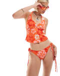 [Labelrail] Labelrail x Olivia Grace Herring hibiscus print tie side bikini bottoms in orange 14 ORANGE
