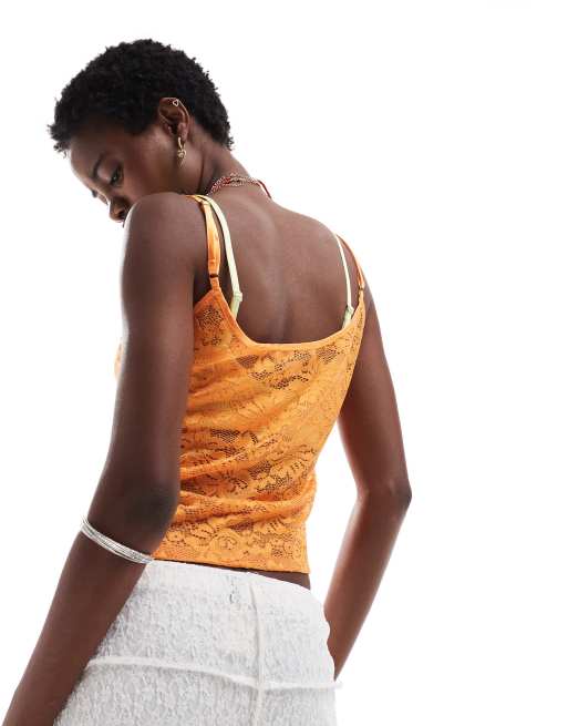 Women's orange top lace vest