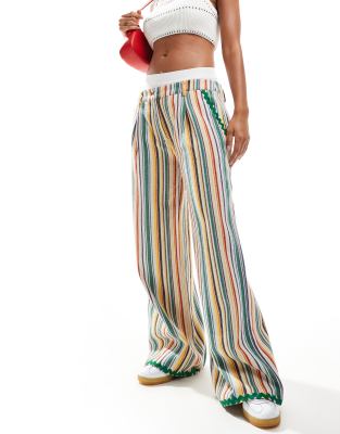 Labelrail Labelrail x Olivia Grace Herring straight leg beachchair striped trousers in multi