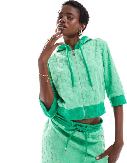 Labelrail x Olivia Grace Herring - Top in spugna verde con motivo floreale in rilievo e chiusura con zip