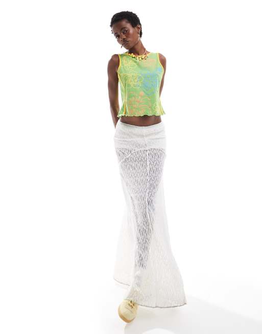 Labelrail x Olivia Grace Herring - Topje met hibiscusprint in groen en oranje, 3 van 4