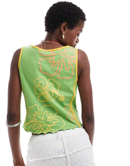 Labelrail x Olivia Grace Herring - Topje met hibiscusprint in groen en oranje, 4 van 4