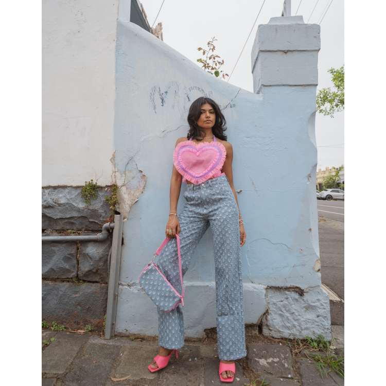 Labelrail x Pose and Repeat baggy jeans in vintage glitter denim co-ord