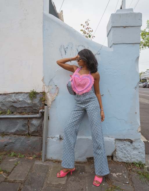 Labelrail x Pose and Repeat baggy jeans in vintage glitter denim co ord