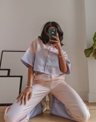 Labelrail x Pose and Repeat crop shirt with flames in glitter pastel co-ord
