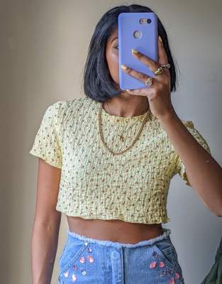 Labelrail x Pose and Repeat crop t-shirt in textured lemon cherry-Yellow