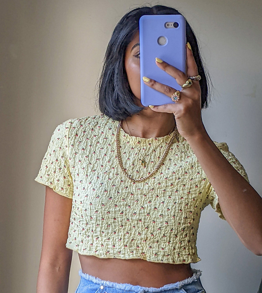 Labelrail x Pose and Repeat crop t-shirt in textured lemon cherry-Yellow