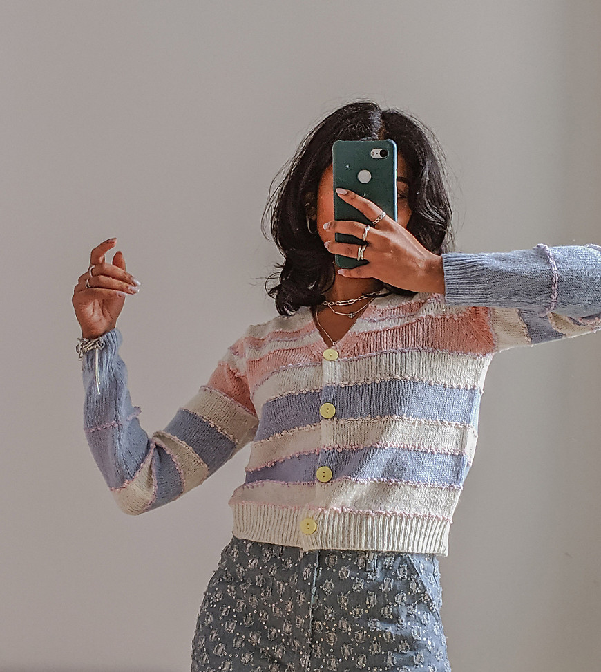 Labelrail x Pose and Repeat fitted cardigan in multi pastel stripe