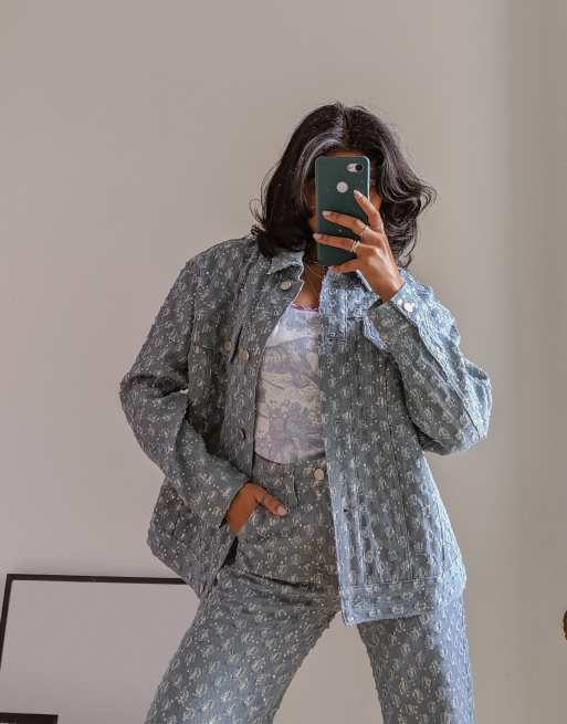 Labelrail x Pose and Repeat - Veste camionneur oversize d'ensemble style vintage en denim pailleté