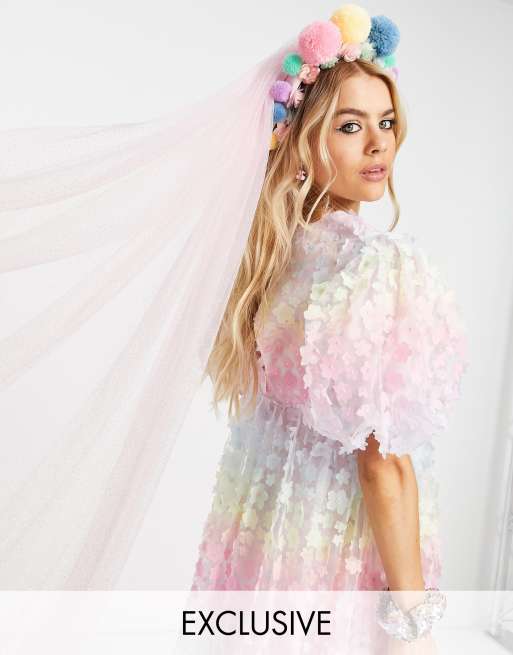 Labelrail x Rachel Burke - Bandeau à pompons avec voile à paillettes - Multicolore