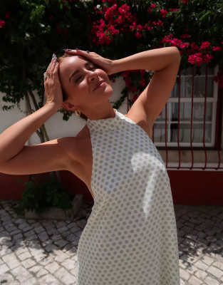Labelrail X Rebecca Olivia Chiffon Polka Dot Maxi Dress In Green