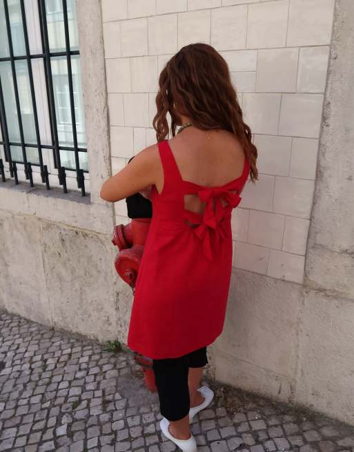Labelrail x Rebecca Olivia fitted linen mini dress in red, 3 of 4