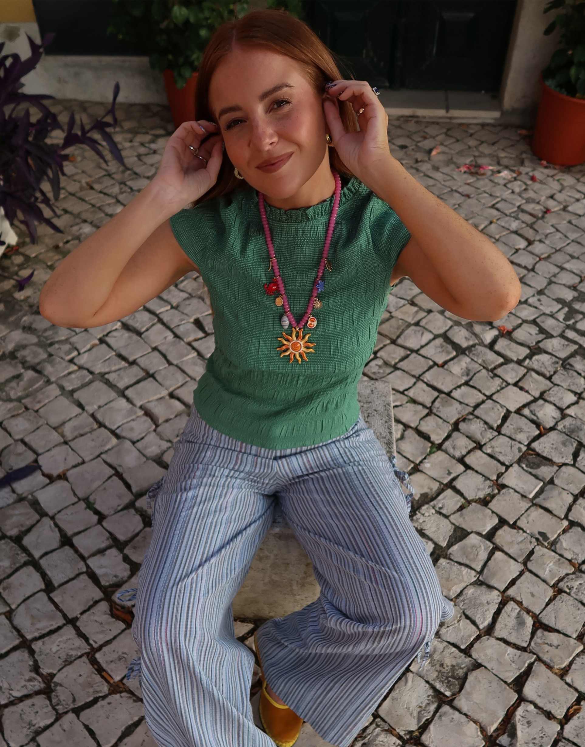 labelrail x rebecca olivia gingham shirred baby t-shirt in jade green