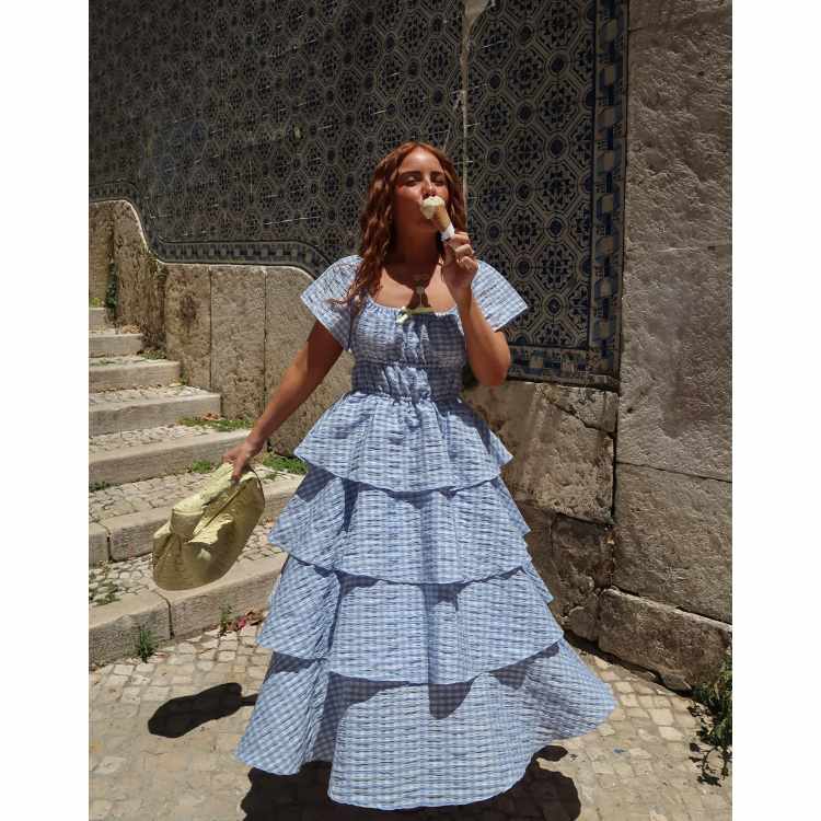 ミストレアスGingham Check Double Ruffle Dress ミストレアスGingham Check Double Ruffle Dress