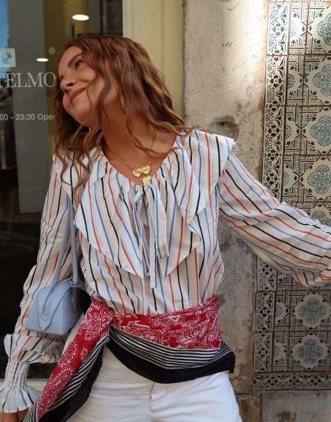 Labelrail x Rebecca Olivia bold stripe collar detail blouse in multi