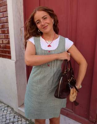 Labelrail Labelrail x Rebecca Olivia micro check mini dress in green