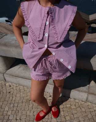 Labelrail X Rebecca Olivia Plaid Button Up Top In Red