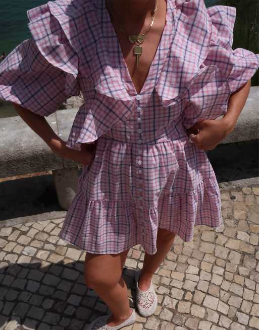 Labelrail x Rebecca Olivia - Robe courte volantée à carreaux - Rose, 2 de 4