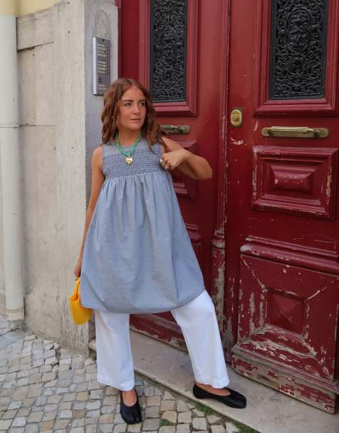 Labelrail x Rebecca Olivia - Sort smock-minikjole med gingham-tern - view 1