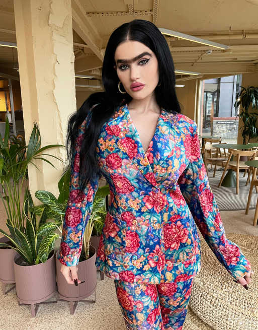 Labelrail x Sophia Hadjipanteli - Blazer in velluto con stampa a fiori multicolore in coordinato