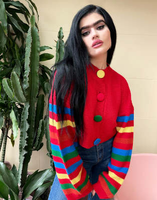 Labelrail x Sophia Hadjipanteli - Cardigan corto rosso con maniche a righe