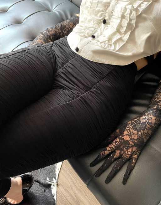 Labelrail x Sophia Hadjipanteli - Cropped bukser med rynker i sort mesh, 3 af 4