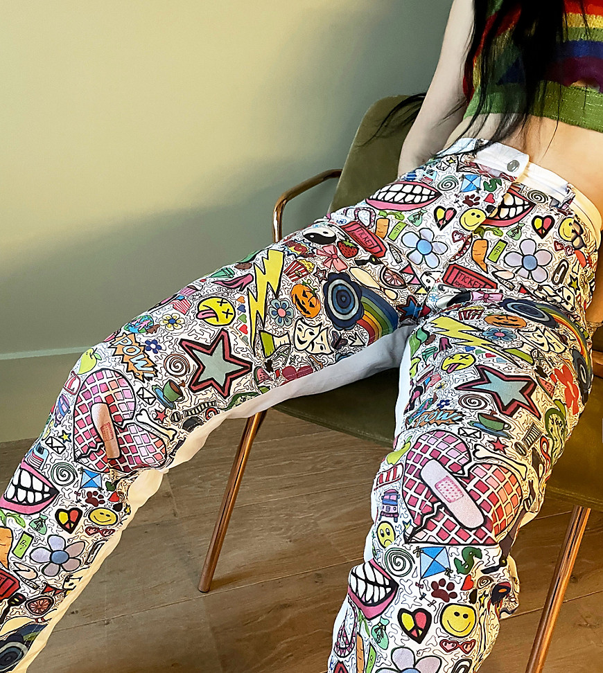 Labelrail x Sophia Hadjipanteli doodle print straight leg jeans in multi