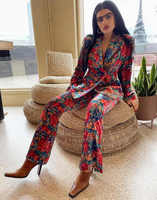 Labelrail x Sophia Hadjipanteli floral print velvet flared trousers in multi co-ord