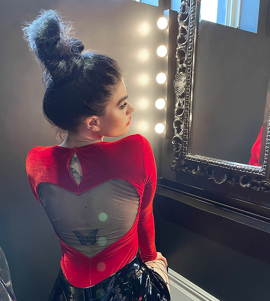 Labelrail x Sophia Hadjipanteli heart back velvet bodysuit in red