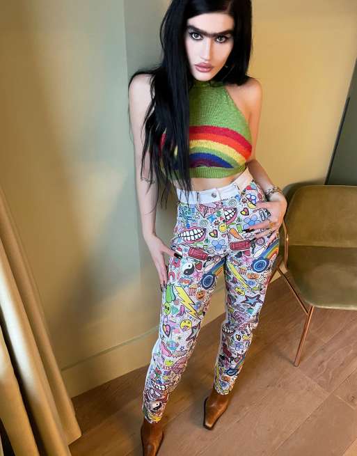 Labelrail x Sophia Hadjipanteli - Jeans a gamba dritta con stampa fantasia multicolore, 2 di 4