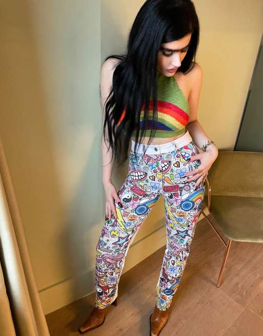 Labelrail x Sophia Hadjipanteli - Jeans a gamba dritta con stampa fantasia multicolore, 4 di 4