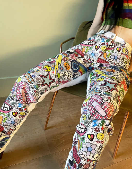 Labelrail x Sophia Hadjipanteli - Jeans met rechte pijpen en krabbelprint in multi