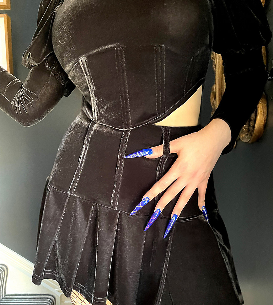 Labelrail x Sophia Hadjipanteli velvet corset detail pleat mini skirt in black - part of a set
