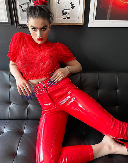 Trousers & Leggings Labelrail x Sophia Hadjipanteli vinyl capri pants in red 