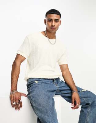 Labelrail Labelrail x Stan & Tom cable effect textured t-shirt in ecru-White